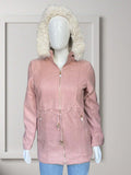 Women's Double-Sided Twill and Nylon Jacket with Plush Hood - Waist Adjustment