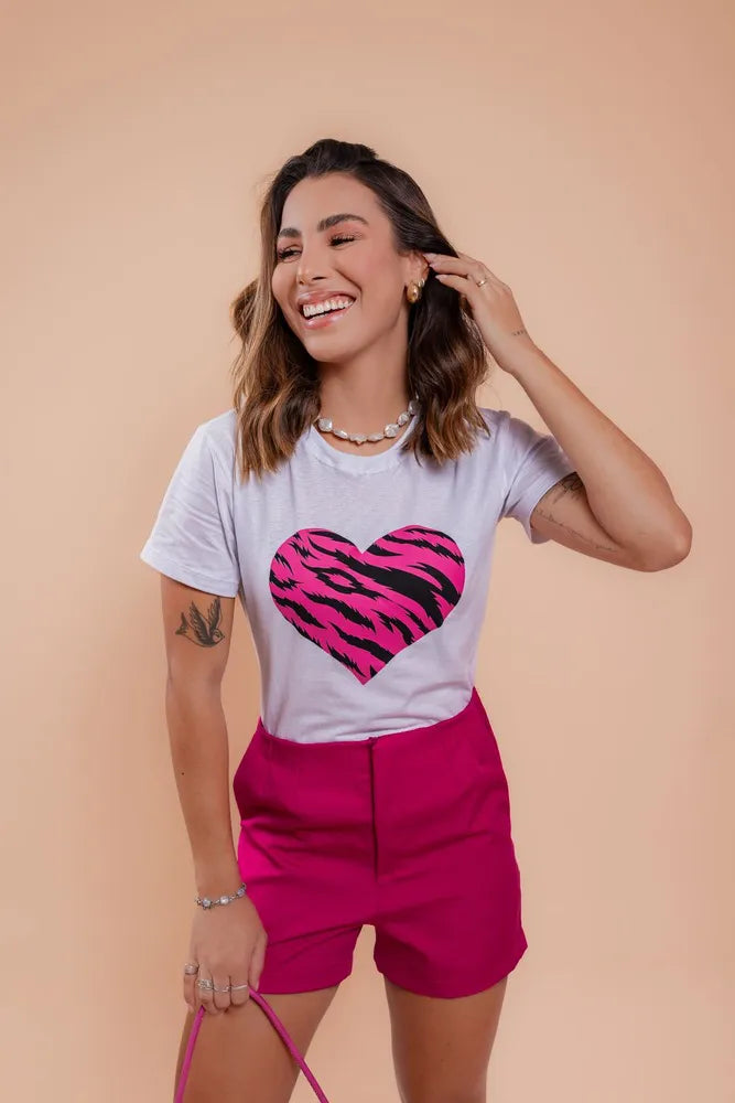 T-Shirt - Pink heart - White