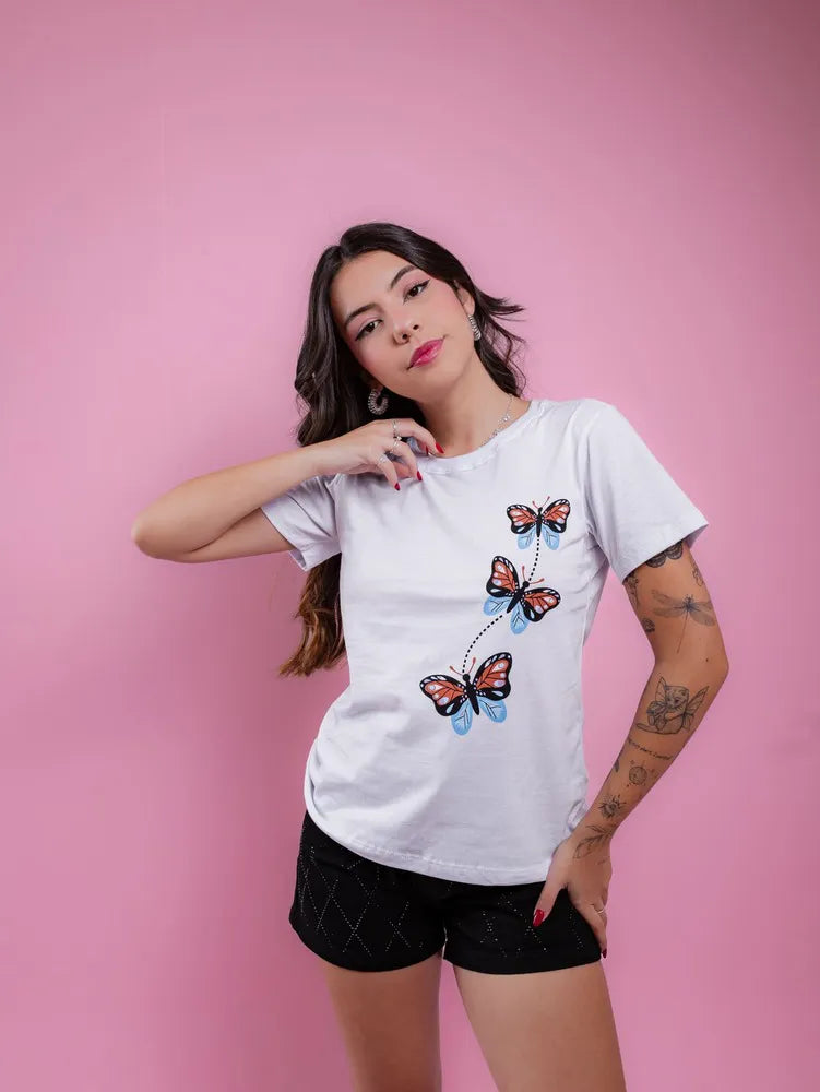 Camiseta - Mariposas - Blanca