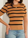 Striped Pattern Casual Short Sleeve Knit Top