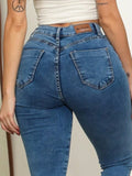 Women's high-waisted jeans with lycra lifts the butt, smooth with premium shaping elastane