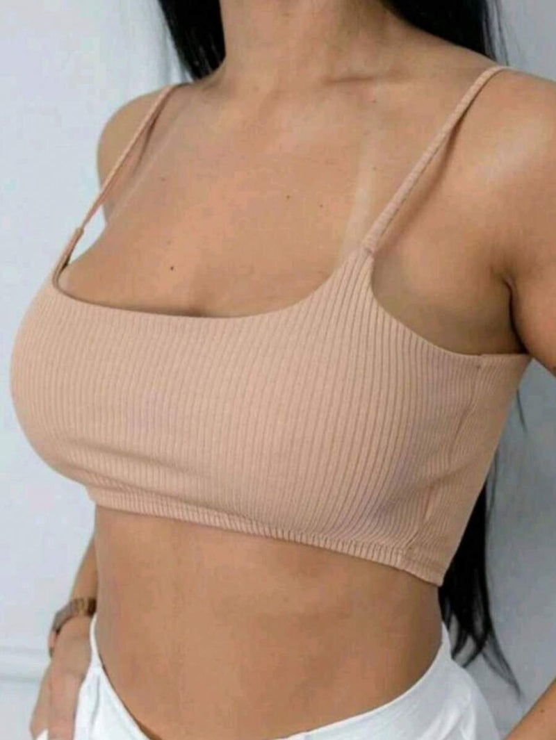 Basic Cropped Ribbed Strap With Cup Top Women's Summer Clothing