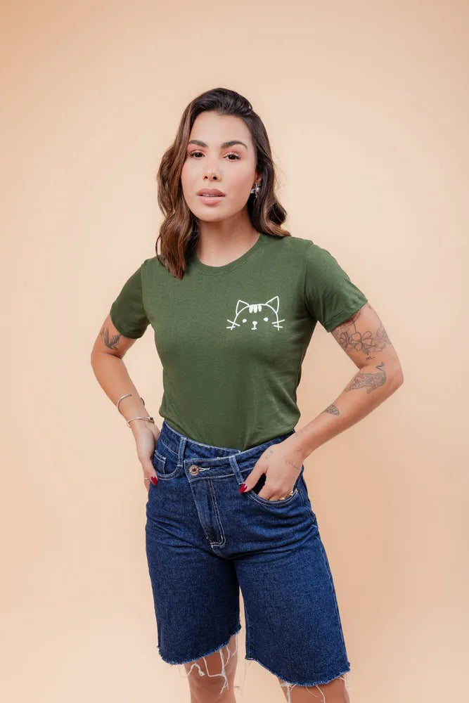 Camiseta - Gatito (Alto Relieve) - Verde