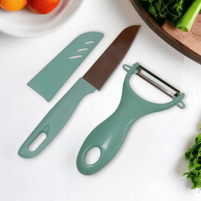 Kit de cocina con pelador y cuchillo.