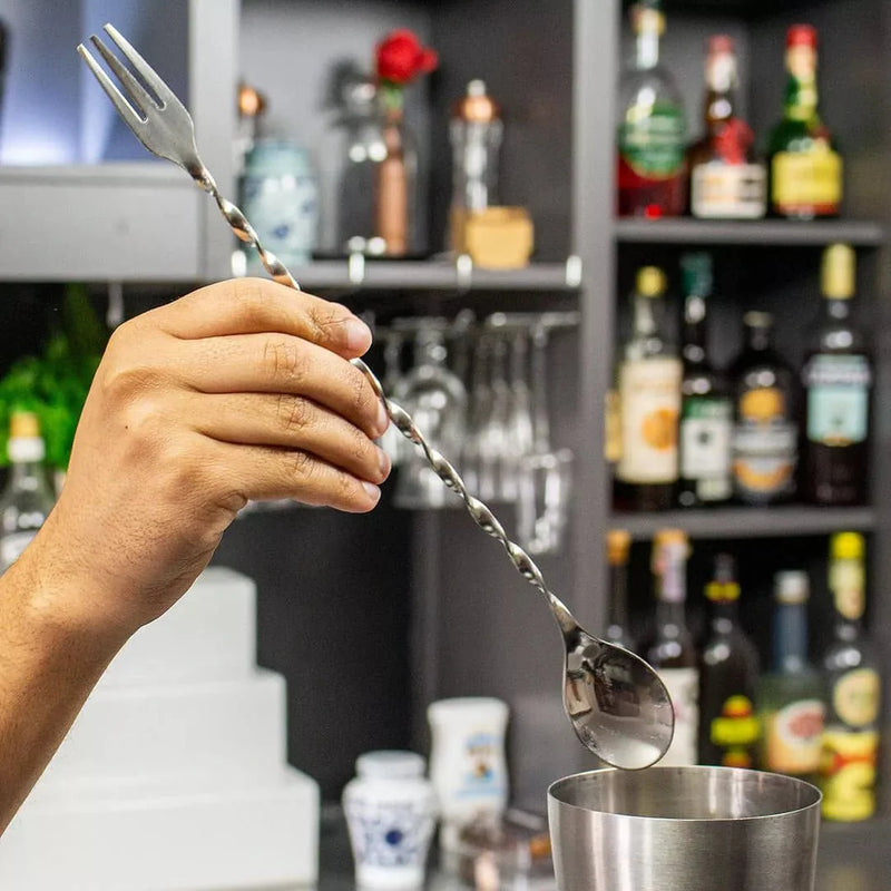 Cocktail Spoon with Fork - Stainless Steel