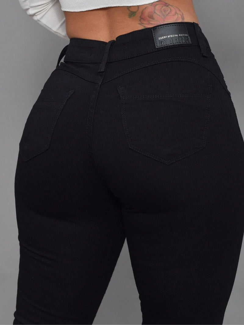 Calça Jeans Flare Lisa Modelo Premium Feminina Cintura Alta perna larga despojado boca de sino Elastano Blogueira