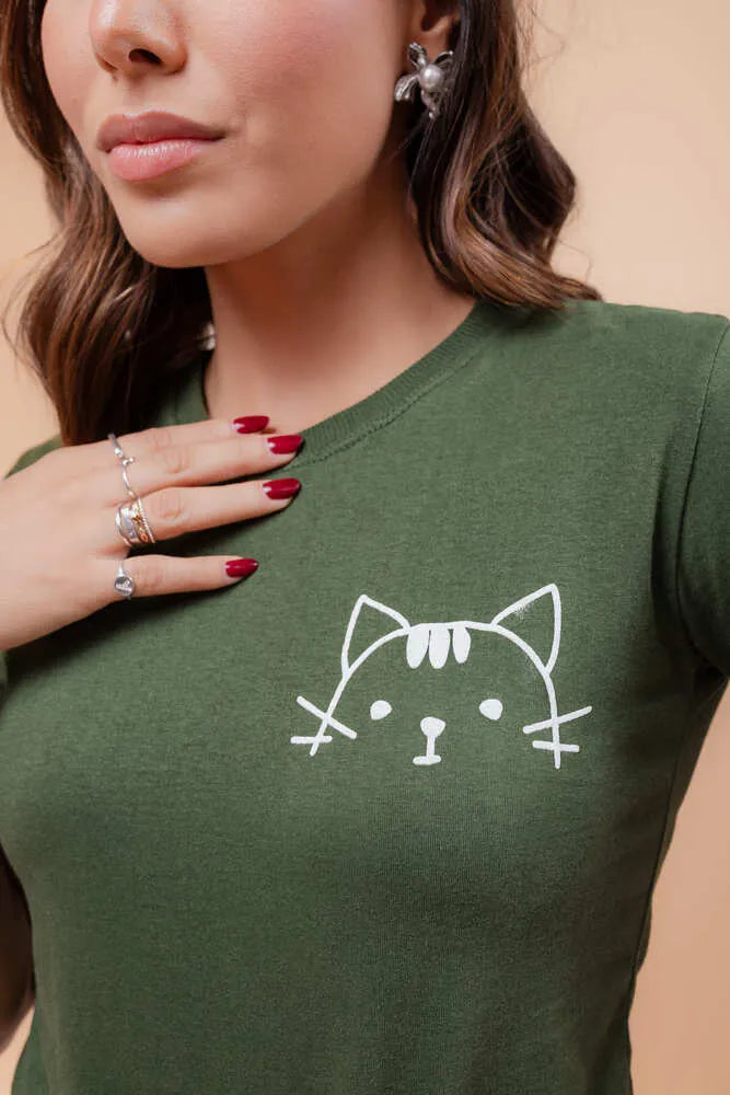 Camiseta - Gatito (Alto Relieve) - Verde