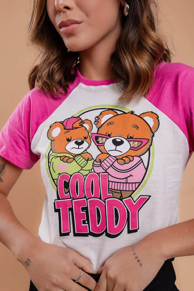 T-Shirt - Raglan Cool Teddy - OFF/ Pink