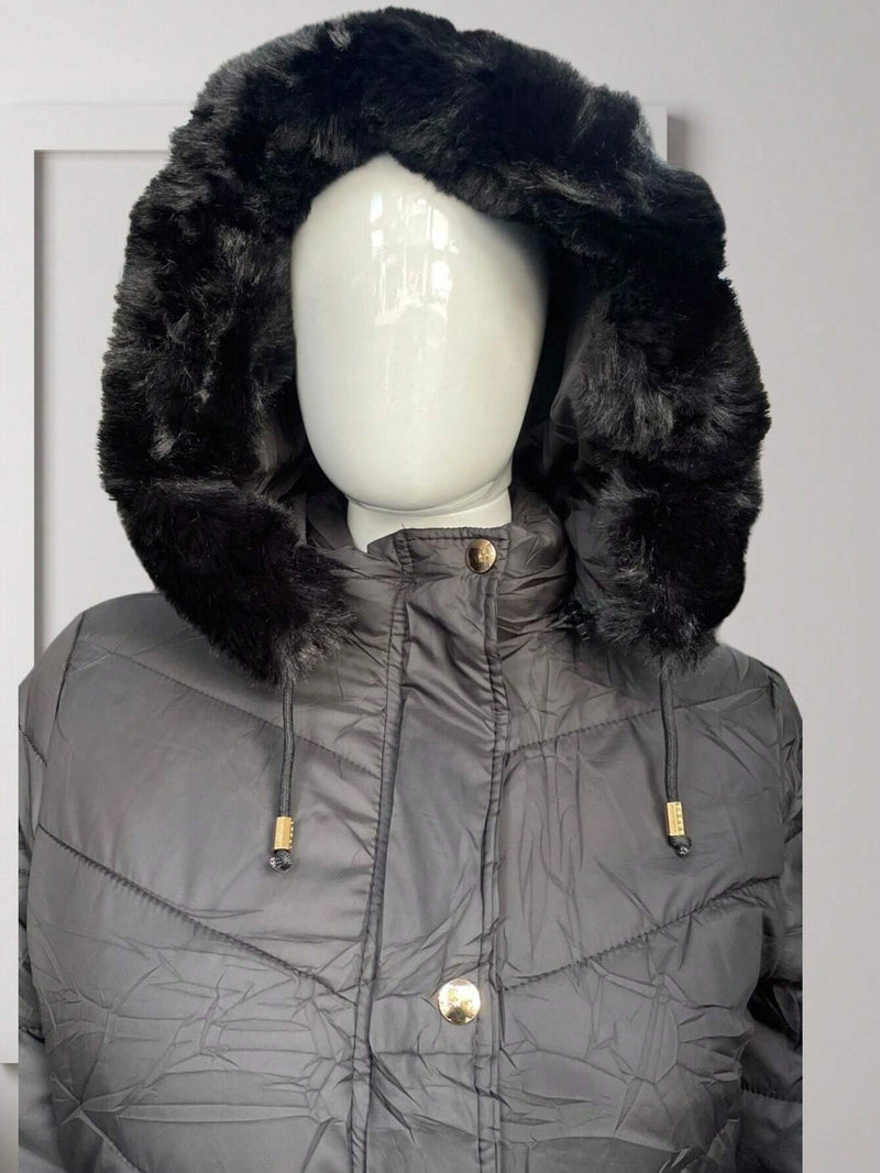 Fur-lined parka with hood Plush inside Removable cap Winter Fashion Fashion