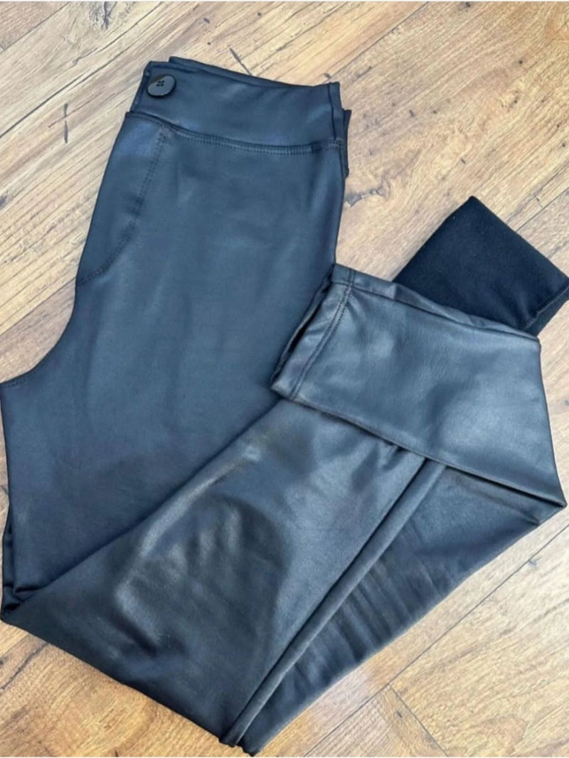 Calça Disco Cirrê Cintura Alta Bolso Roupa Blogueira Feminina Outono Inverno