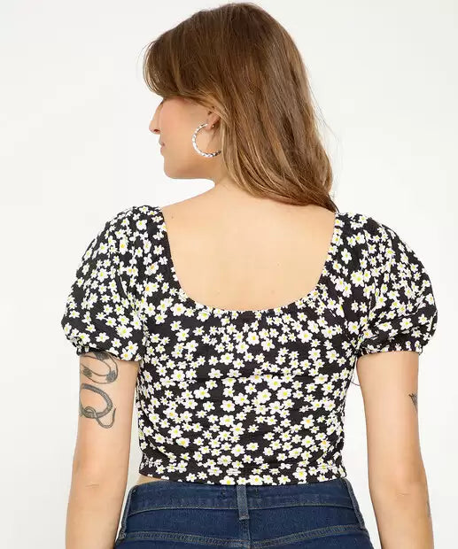 Women's Cropped Blouse Print Flowers