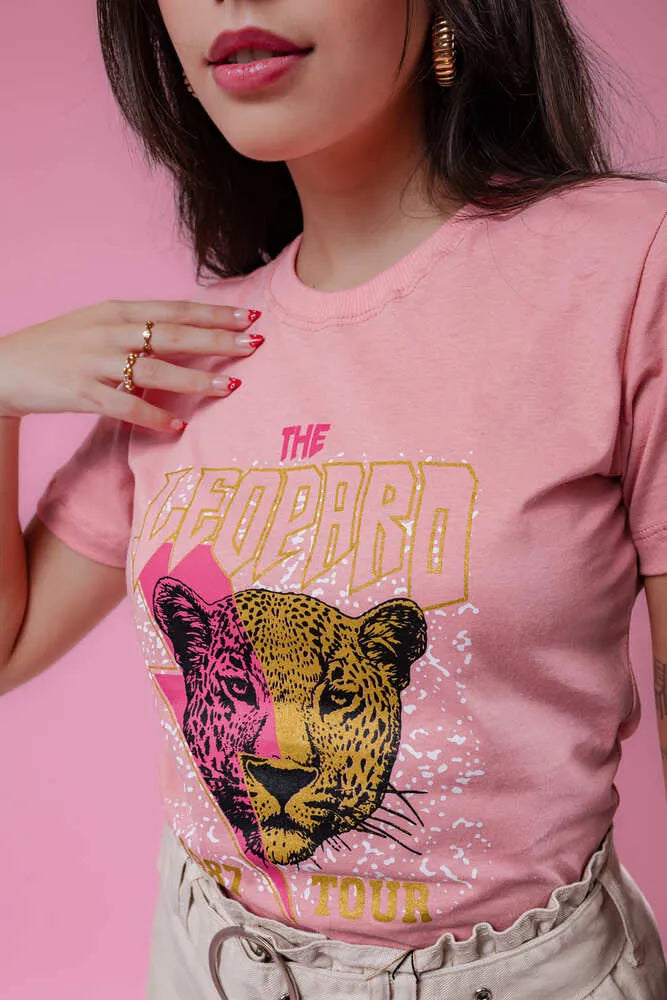 T-Shirt - The leopard - Rosa Bebê