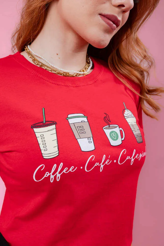 Camiseta - Café, Café, Cafezinho - Rojo