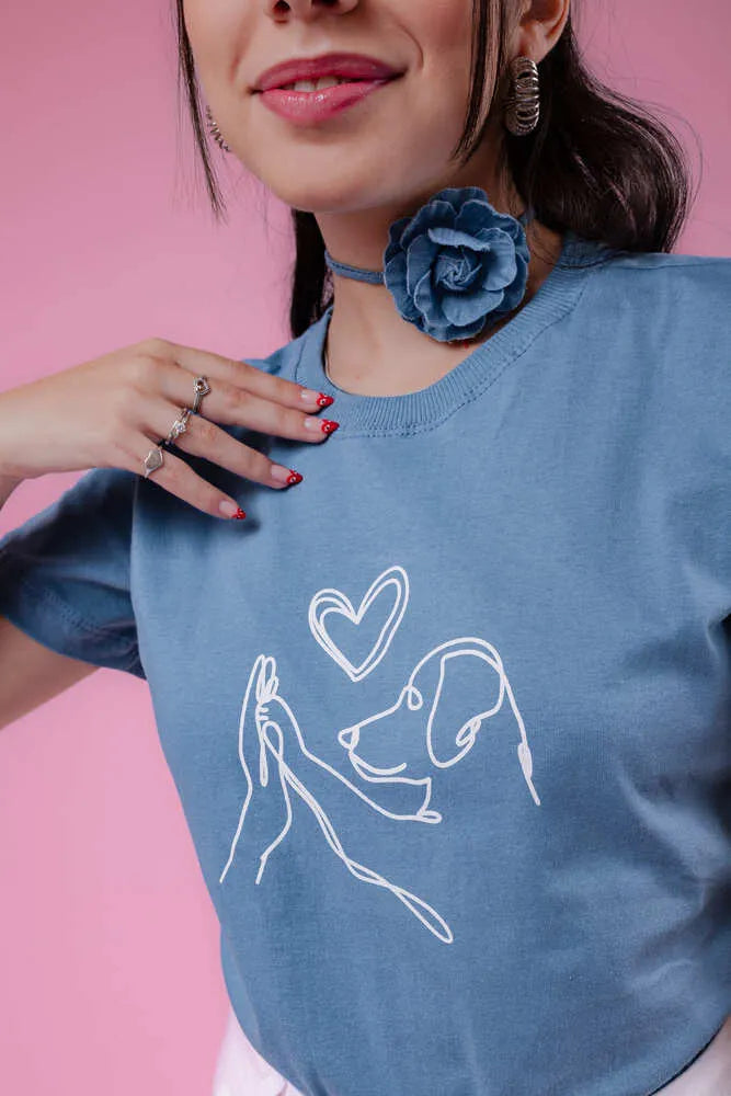 Camiseta - Pet love - Azul