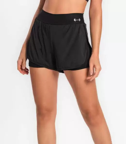 Shorts Duplo Cintura Alta Feminino FTK Preto