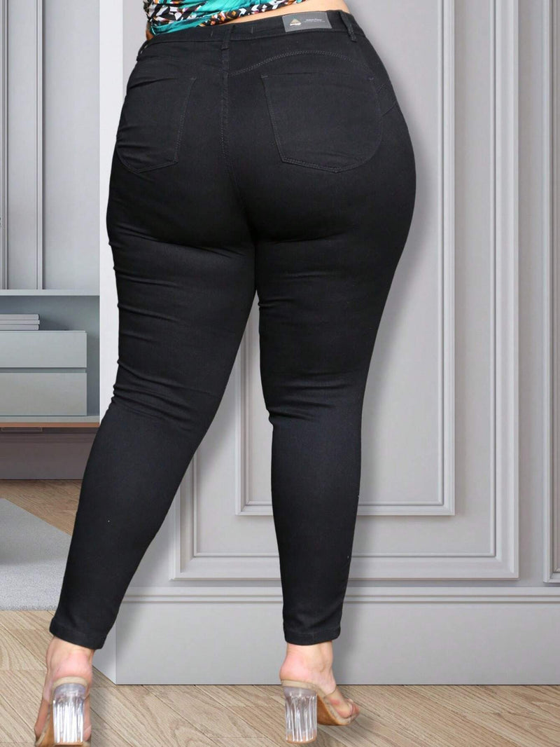 Calça jeans plus size Cós Alto modela levanta bumbum com lycra skinny