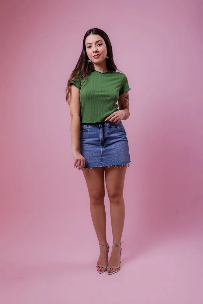 Cropped ribbed short sleeve Picô - Green