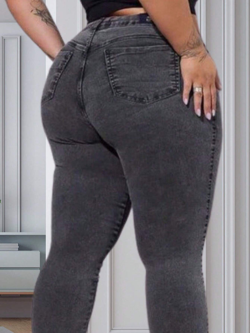 Calça jeans Marmorizada Cintura Alta Skinny Plus Size Feminina Grafite Com Lycra Cós Alto Premium