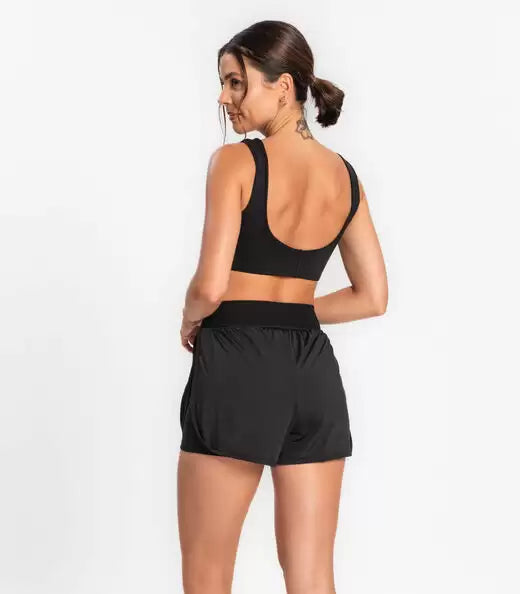 Shorts Duplo Cintura Alta Feminino FTK Preto