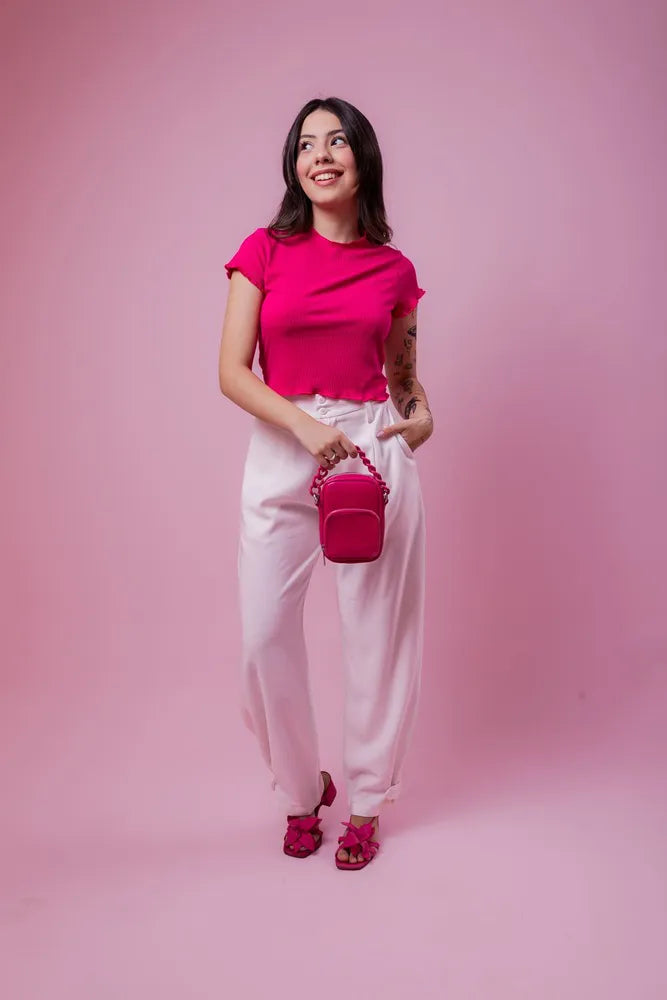 Cropped ribbed short sleeve Picô - Pink