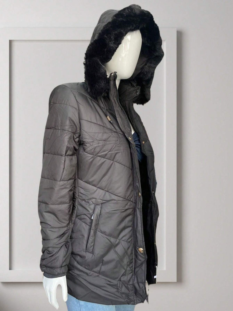 Fur-lined parka with hood Plush inside Removable cap Winter Fashion Fashion