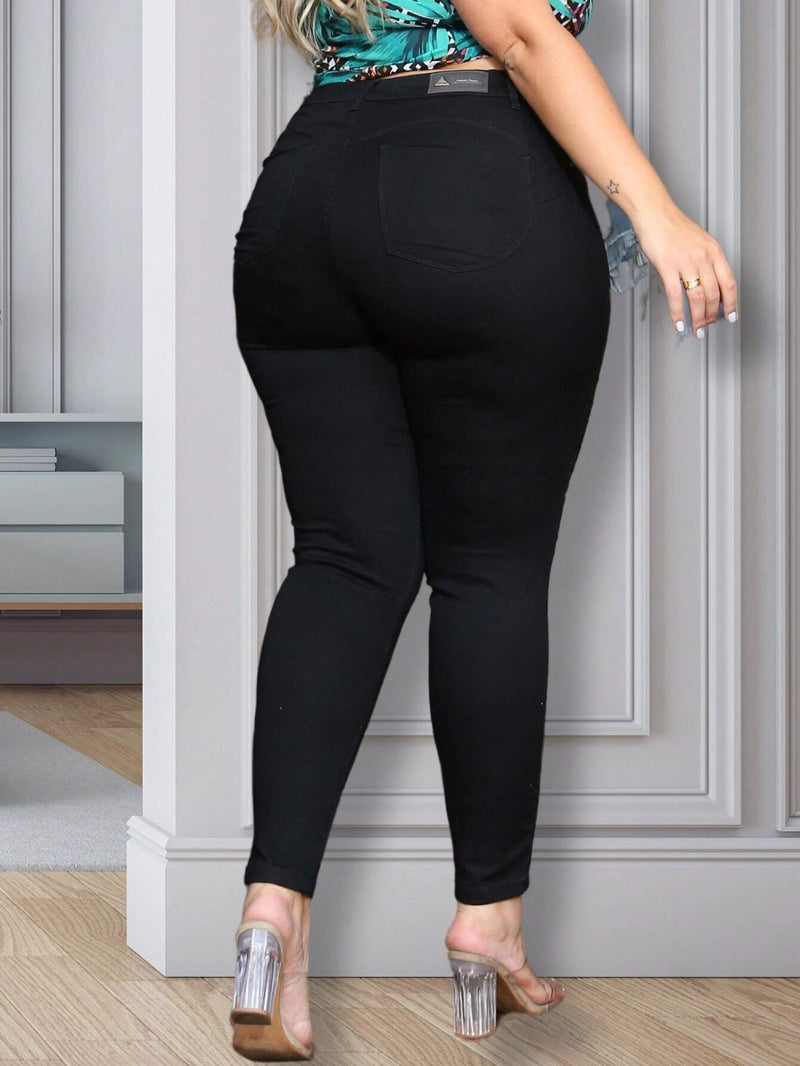 Calça jeans plus size Cós Alto modela levanta bumbum com lycra skinny