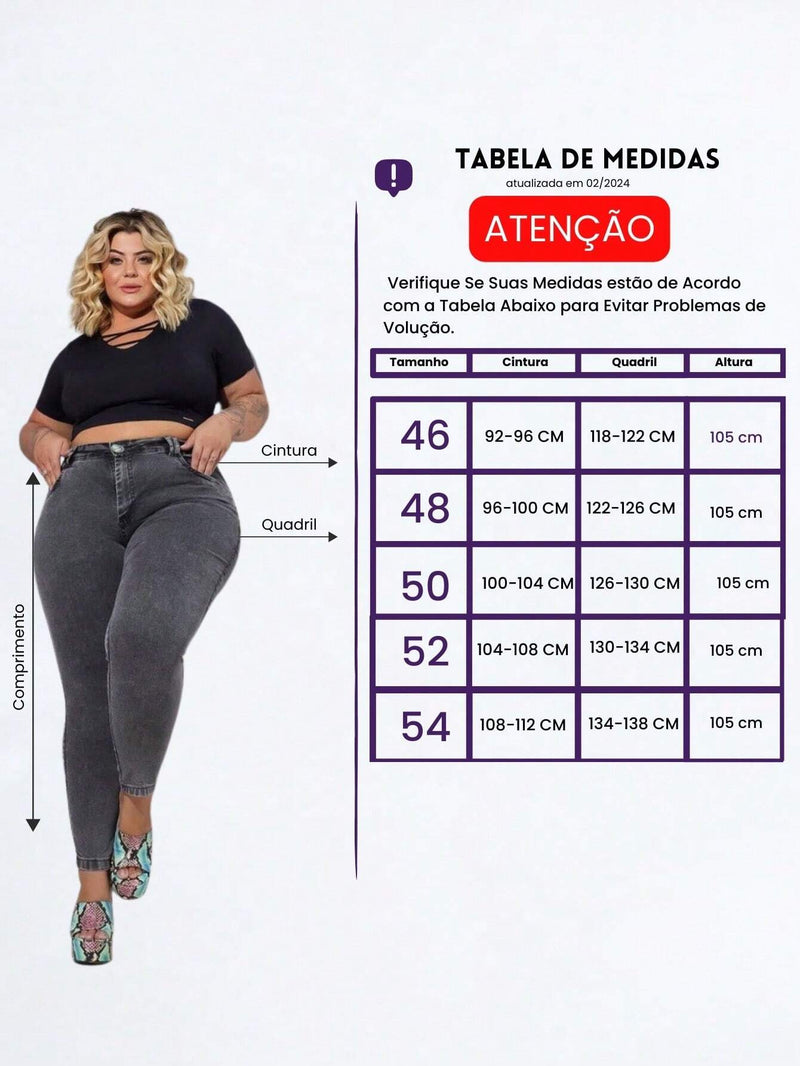 Calça jeans Marmorizada Cintura Alta Skinny Plus Size Feminina Grafite Com Lycra Cós Alto Premium