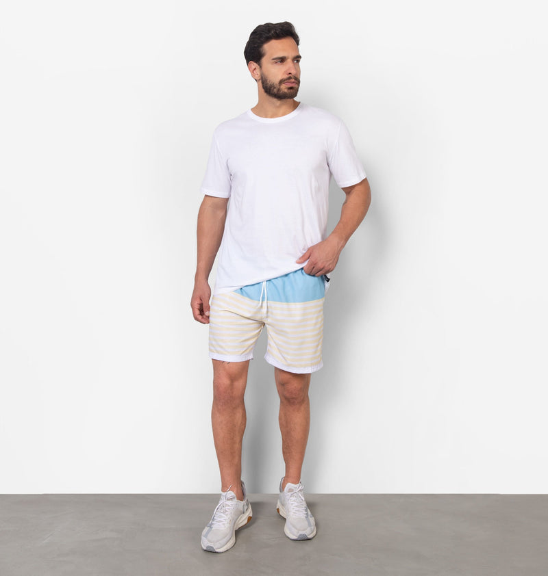 Striped Bermuda Shorts With Elastic Waistband And Pockets