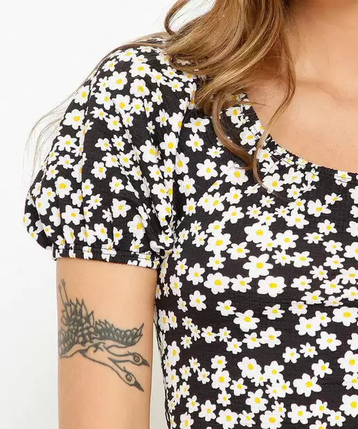 Women's Cropped Blouse Print Flowers