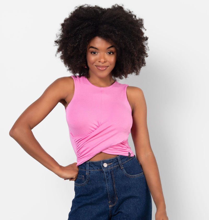 Cropped Tank Top With Front Overlay