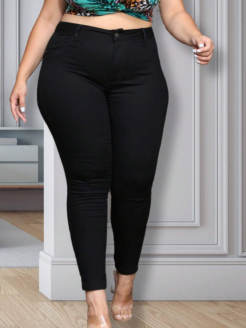 Calça jeans plus size Cós Alto modela levanta bumbum com lycra skinny