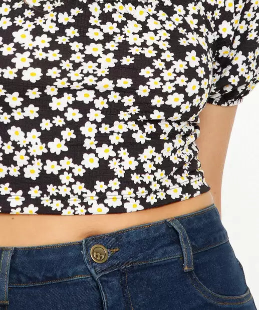 Women's Cropped Blouse Print Flowers