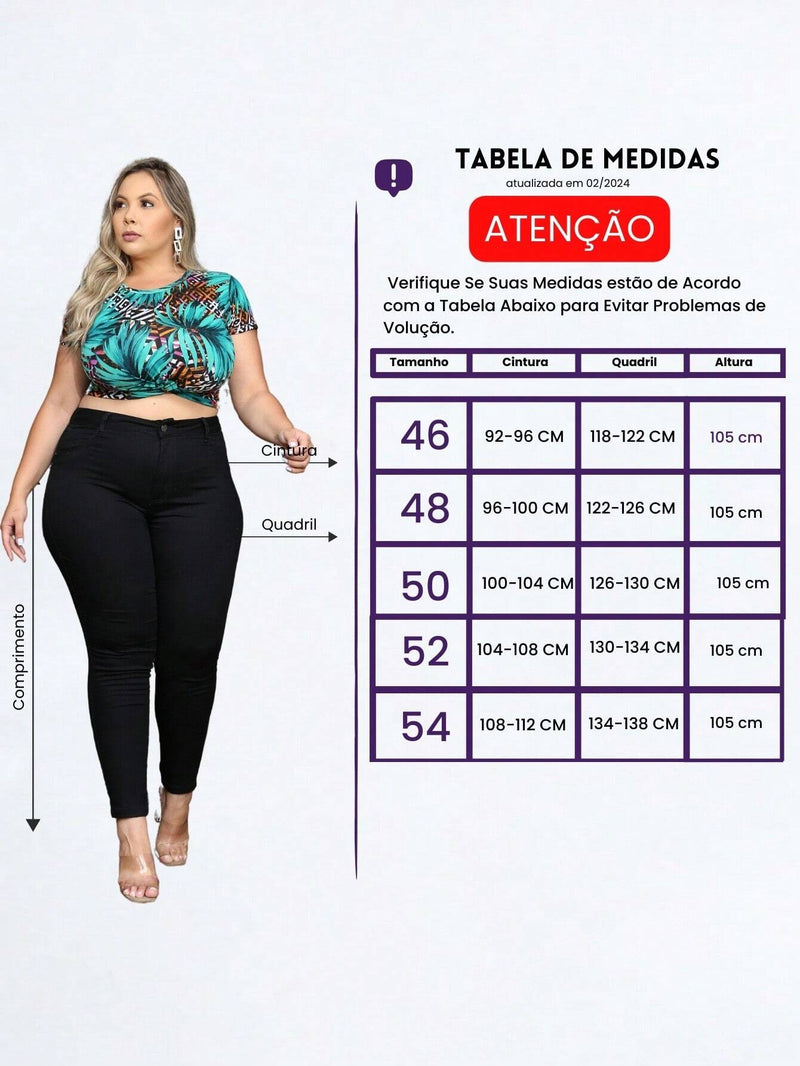 Calça jeans plus size Cós Alto modela levanta bumbum com lycra skinny