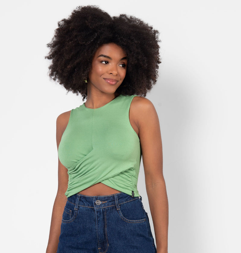 Cropped Tank Top With Front Overlay