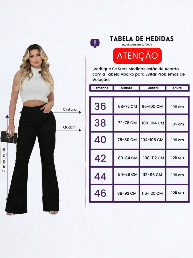 Calça jeans Preta Flare Feminina cós alto com lycra levanta bumbum modela premium