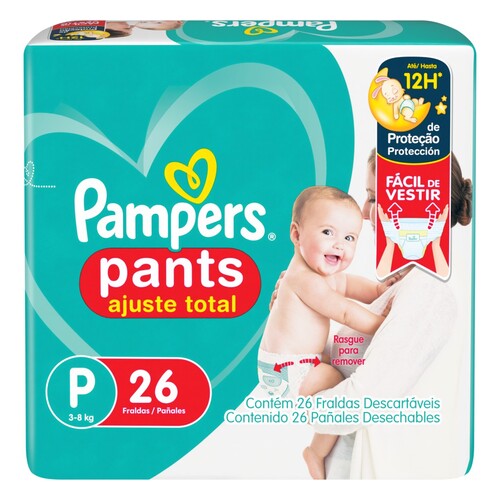 Fralda Descartável Infantil Pants Pampers Ajuste Total P 3 a 8kg Pacote - 26 Unidades