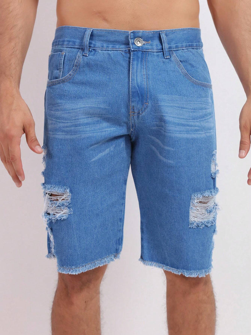 Kit 3 Bermudas Jeans Tradicional masculino Rasgada Casual 100% algodão