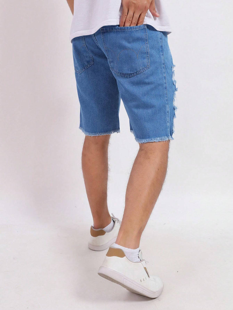 Kit 3 Bermudas Jeans Tradicional masculino Rasgada Casual 100% algodão