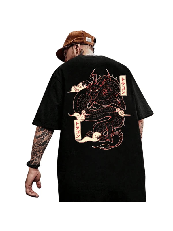 Camiseta Oversized Dragão Japones Camisa Larga Over Estampada Streetwear Masculina