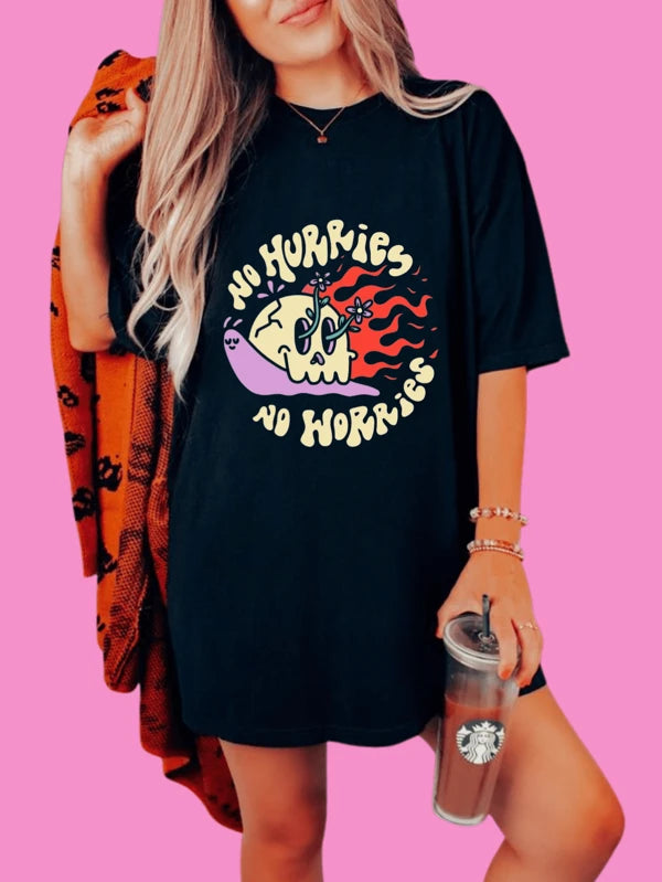 Camiseta Oversized Feminina No Worries Estilosa Camisa Larga