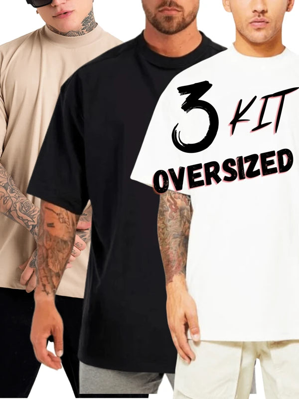 Kit 3 Oversized T-Shirts Streetwear Cotton Oversized Shirt Blouse 100% Cotton Street Fashion