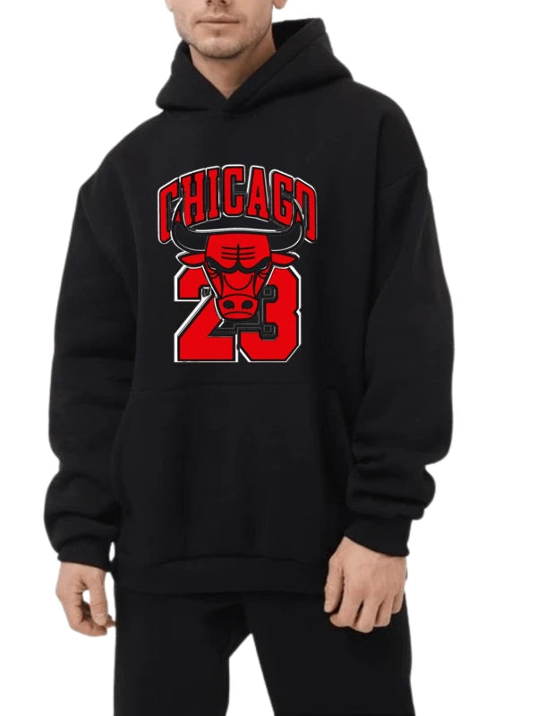 Sudadera para hombre, ropa de calle, sudadera de canguro de Chicago de moda urbana de gran tamaño