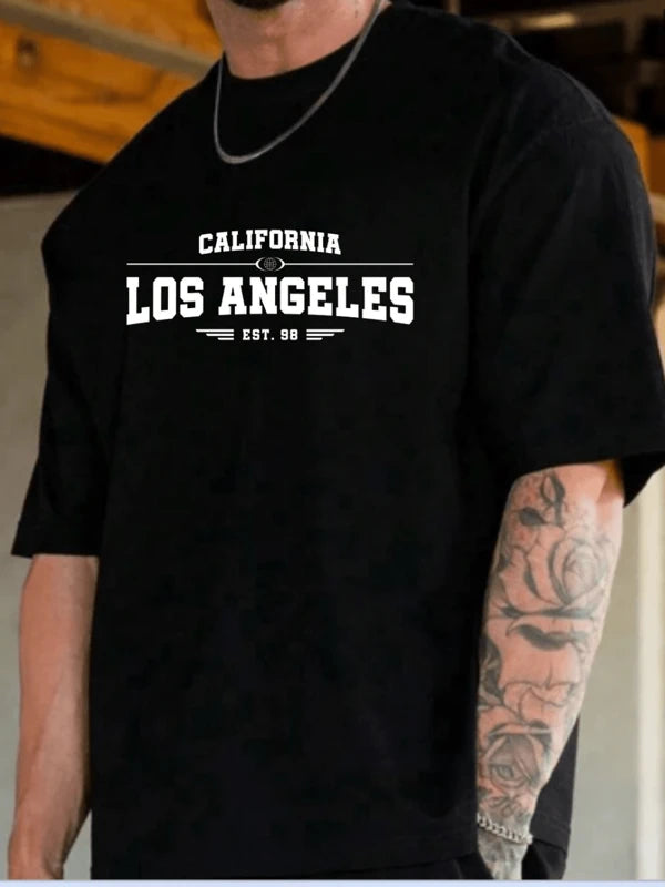 Camiseta Oversized Larga Ombro Caido Streetwear Los Angeles Larga Moda Masculina Street Oversized