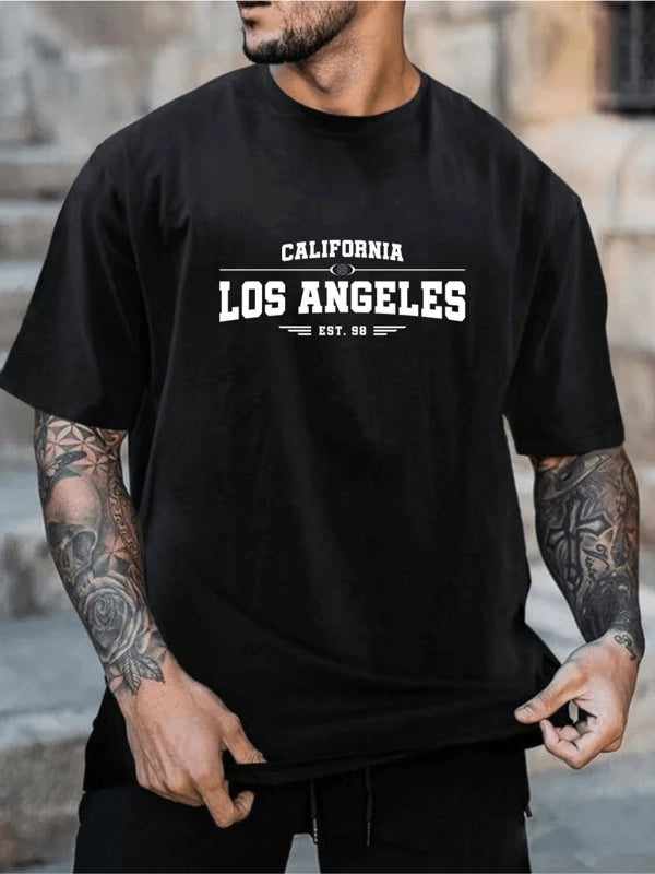 Camiseta Oversized Larga Ombro Caido Streetwear Los Angeles Larga Moda Masculina Street Oversized