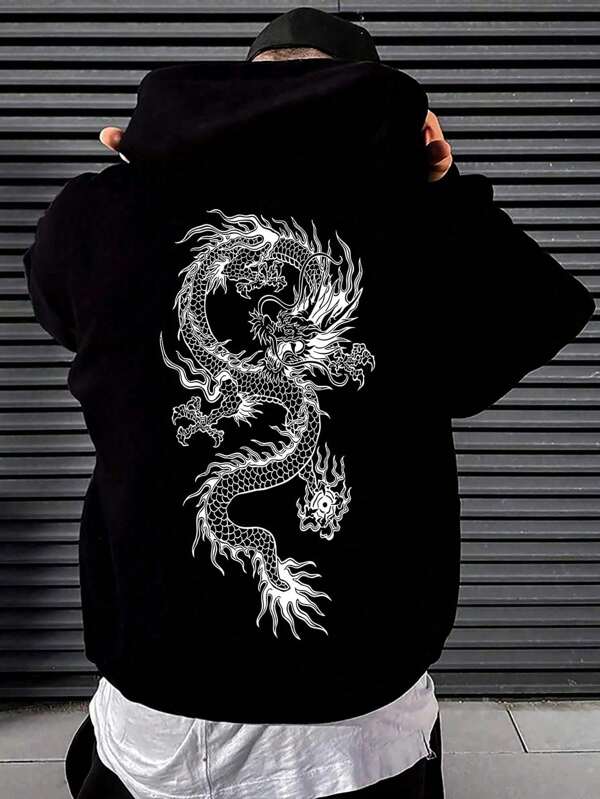 Men's Chinese Dragon Hoodie with Drawstring