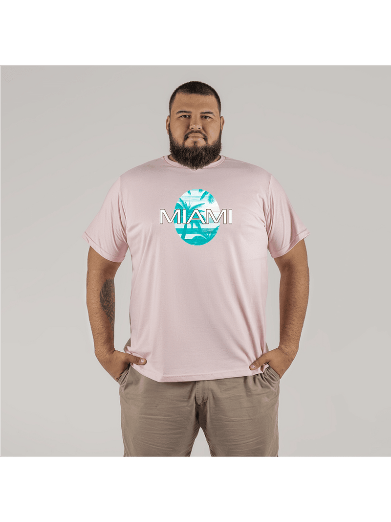 Camiseta Estampada 100% Algodão Plus Size Forma Grande Modelo Street Miami Comb