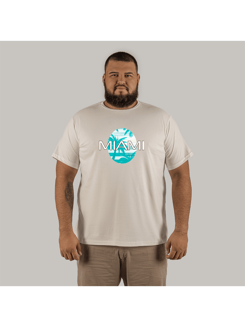 Camiseta Estampada 100% Algodão Plus Size Forma Grande Modelo Street Miami Comb