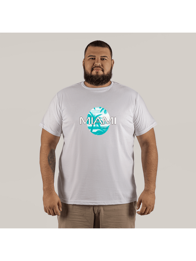 Camiseta Estampada 100% Algodão Plus Size Forma Grande Modelo Street Miami Comb