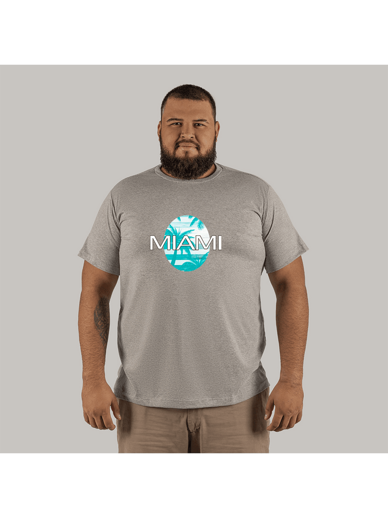 Camiseta Estampada 100% Algodão Plus Size Forma Grande Modelo Street Miami Comb