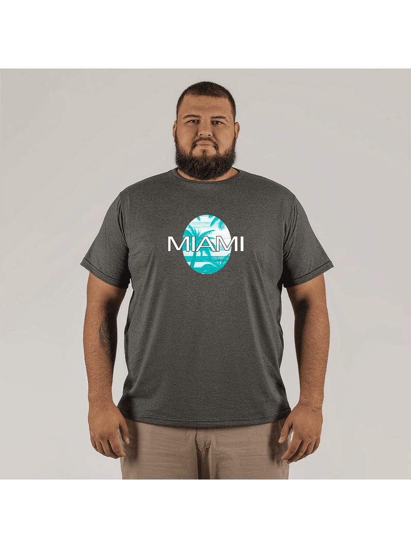 Camiseta Estampada 100% Algodão Plus Size Forma Grande Modelo Street Miami Comb